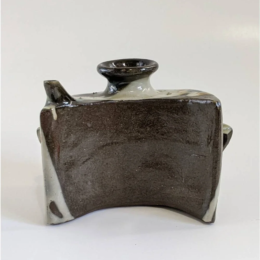 Vintage Japanese Dachibin Sake Flask Mid Century Okinawan Folk Pottery Awamori